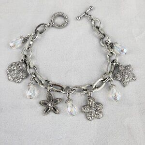 Silver Tone Bejeweled Charm Bracelet